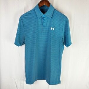 Under Armour Heatgear Mens Loose Fit Golf Polo Shirt Blue Stripe Size Small